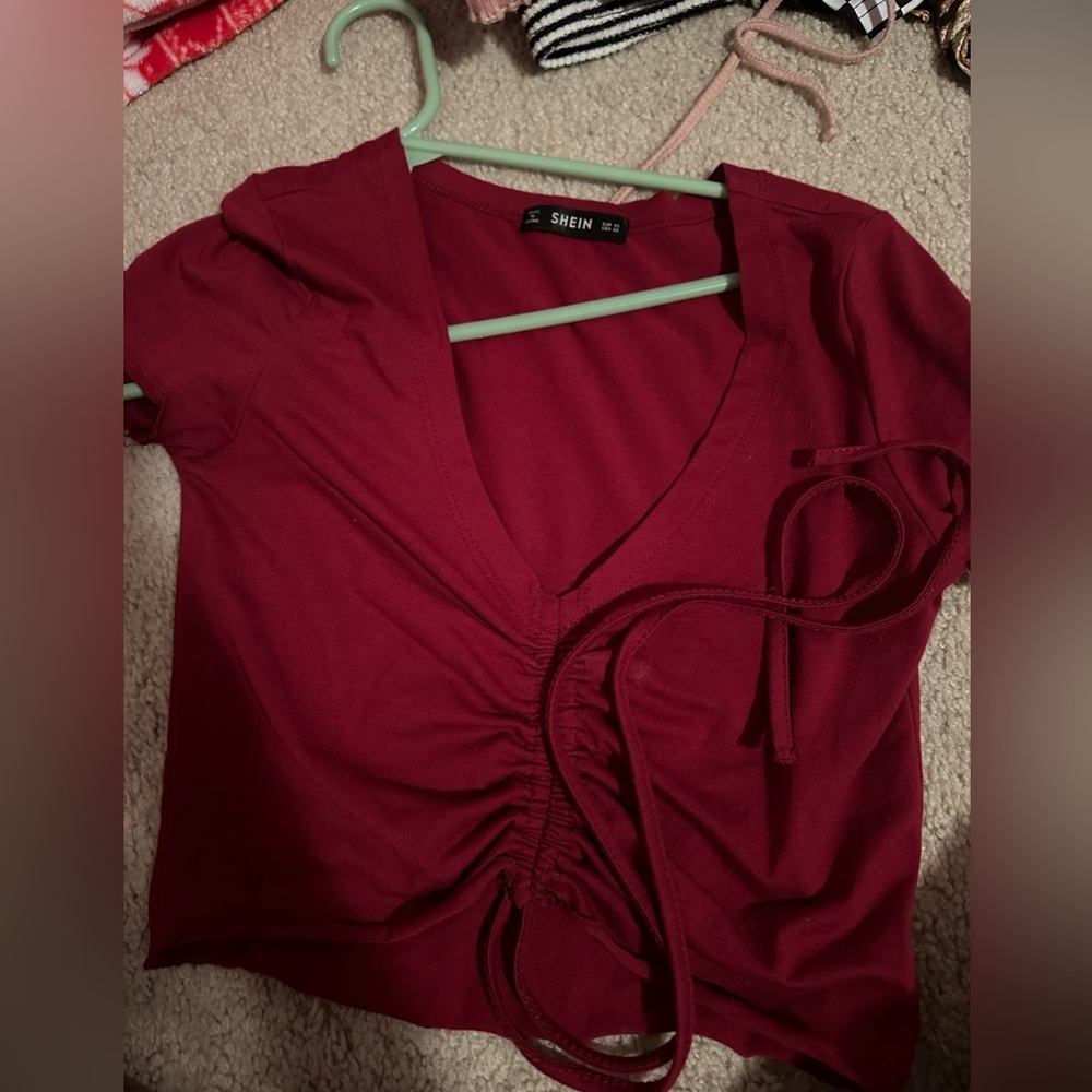 Shein top with strings to tighten shirt in front